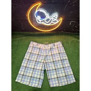 Nike Shorts Mens 38 Blue Plaid Dri Fit Golf Chino‎ Stretch Flat Front Golfing